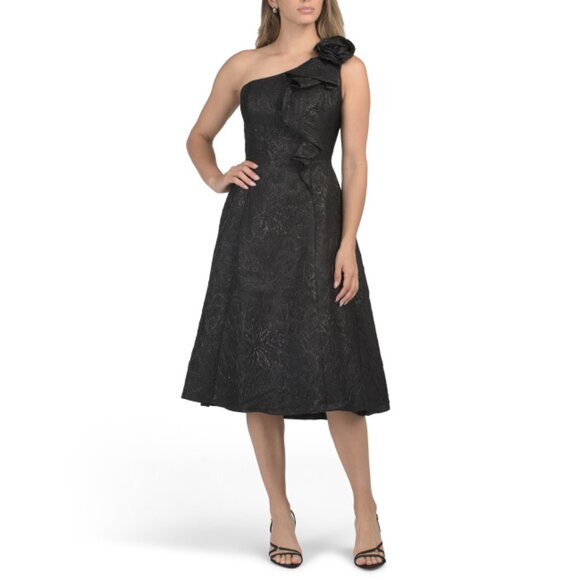 RENE BY RENE RUIZ Black One Shoulder 3d Floral Cocktail Dress - Picture 1 of 2